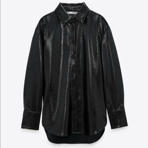 Zara Faux Leather Croc Print Overshirt
